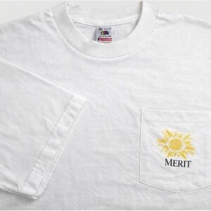 Vintage Merit Cigarettes Shirt Mens XL White Single Stitch Summer Smooth USA
